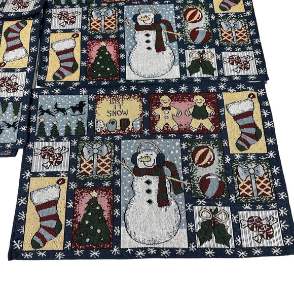 Set of 6 Let It Snow Tapestry Table Placemats Christmas Winter Snowmen 19x12.5” - Picture 3 of 10